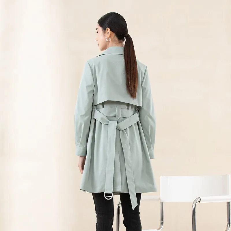 Grey Green Double Breasted Long Trench Coats