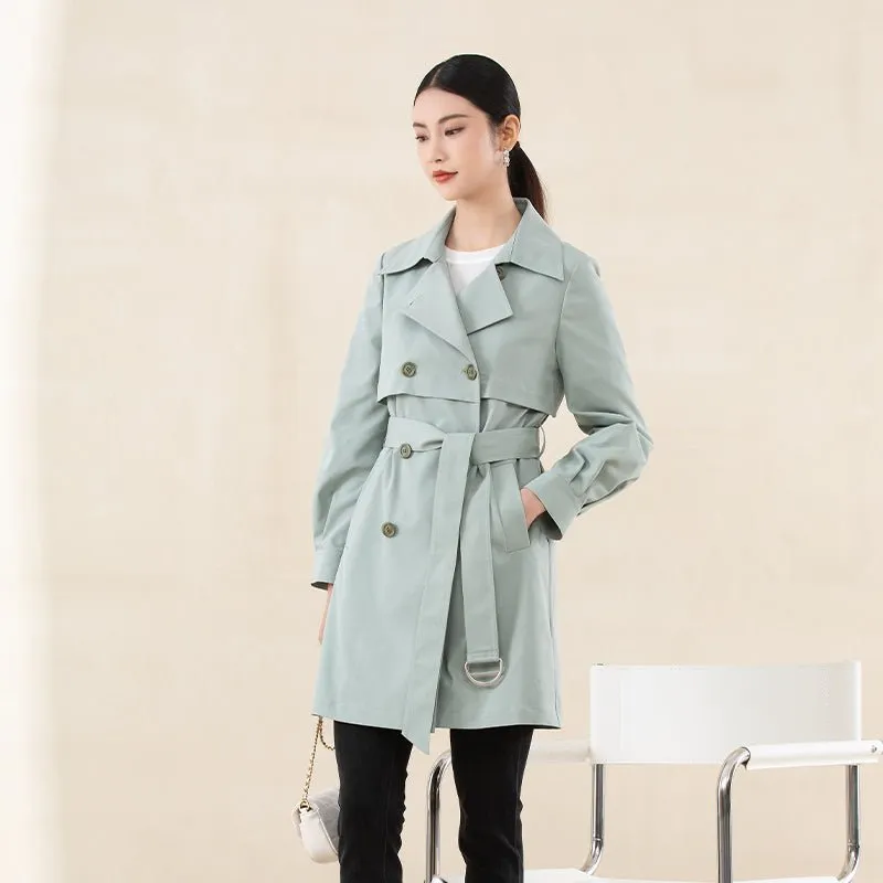 Grey Green Double Breasted Long Trench Coats