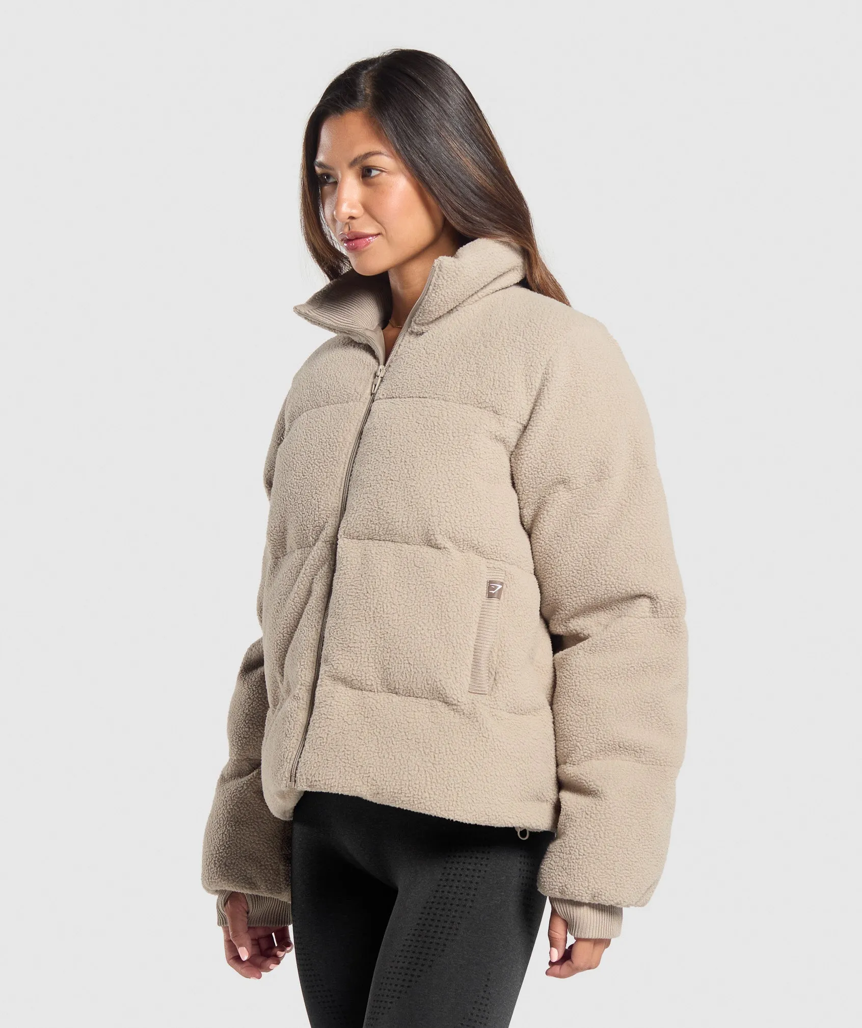 Gymshark Sherpa Puffer Jacket - Sand Brown