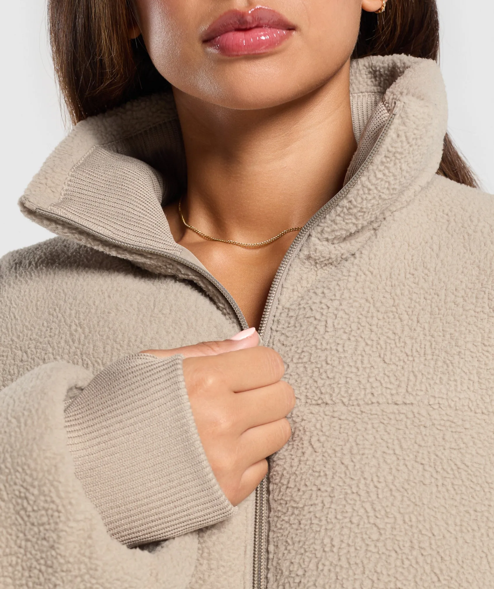 Gymshark Sherpa Puffer Jacket - Sand Brown