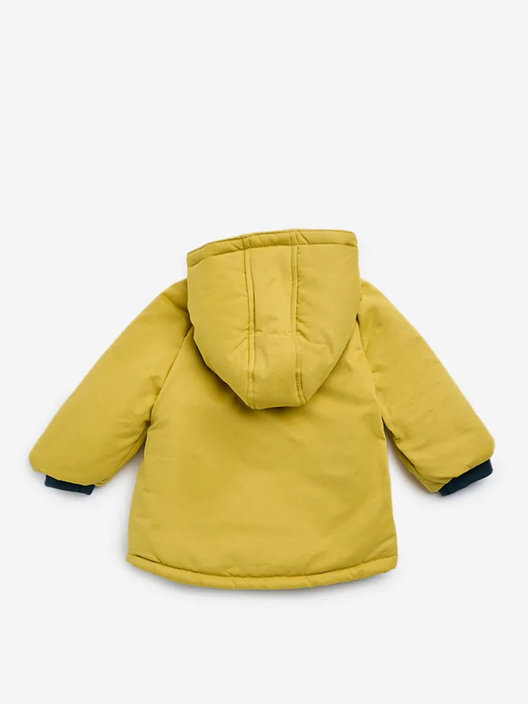 HOP Baby Yellow Animal Embroidered Hooded Puffer Jacket