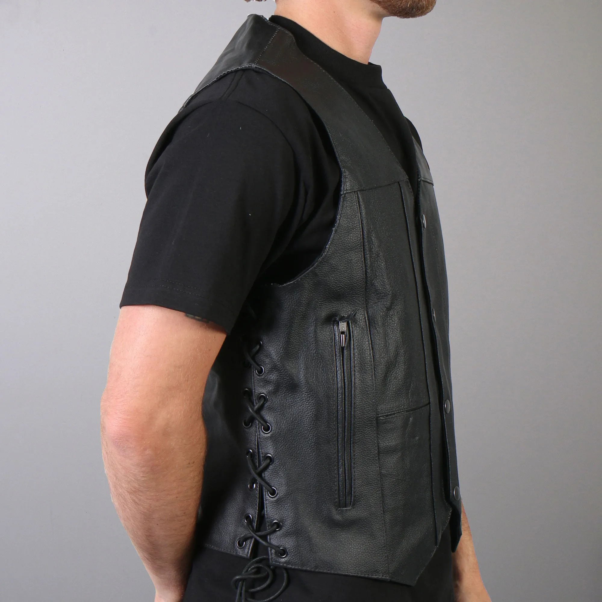 Hot Leathers VSM1034 Men's Motorcycle style Black '10 Pocket' Cowhide Leather Biker Vest