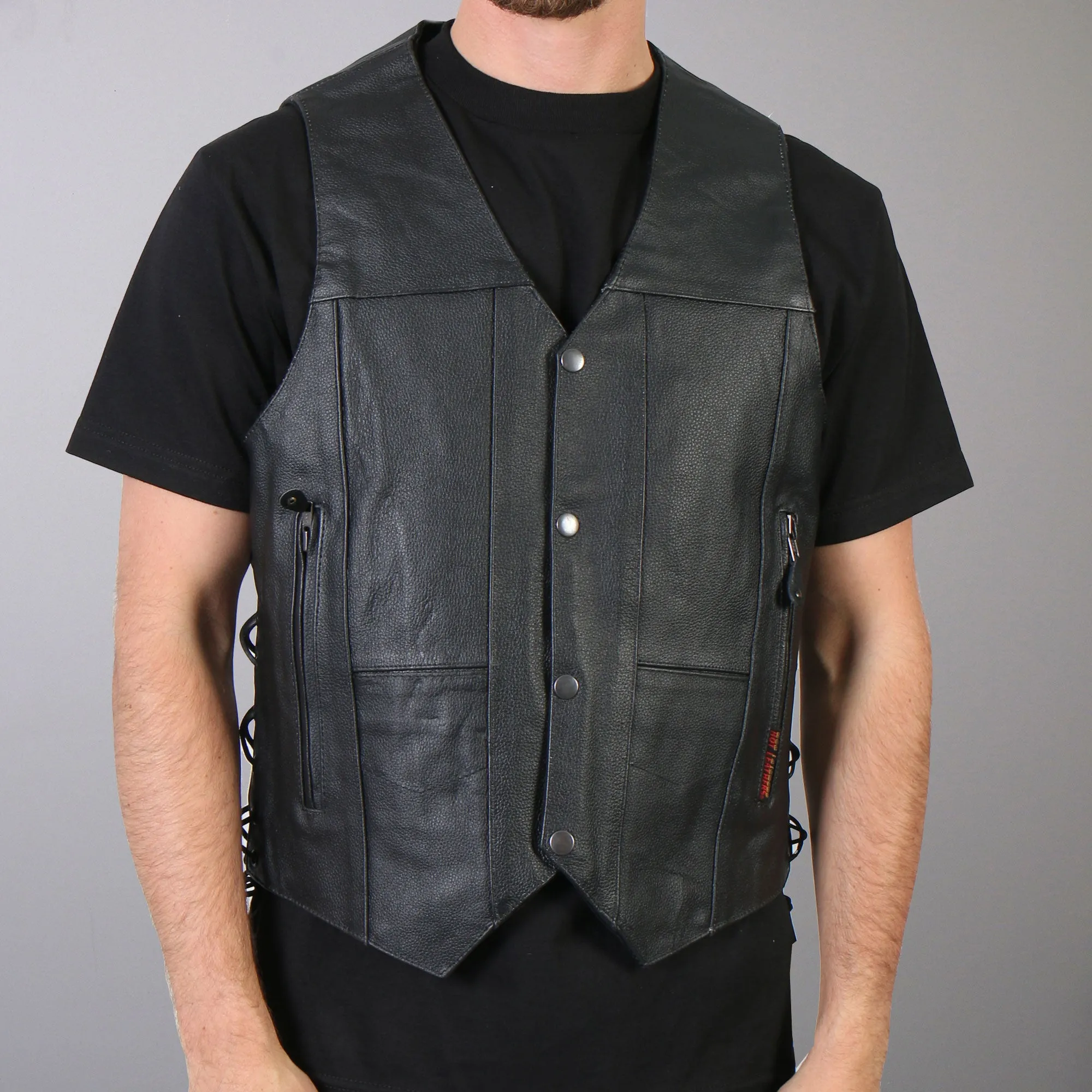 Hot Leathers VSM1034 Men's Motorcycle style Black '10 Pocket' Cowhide Leather Biker Vest