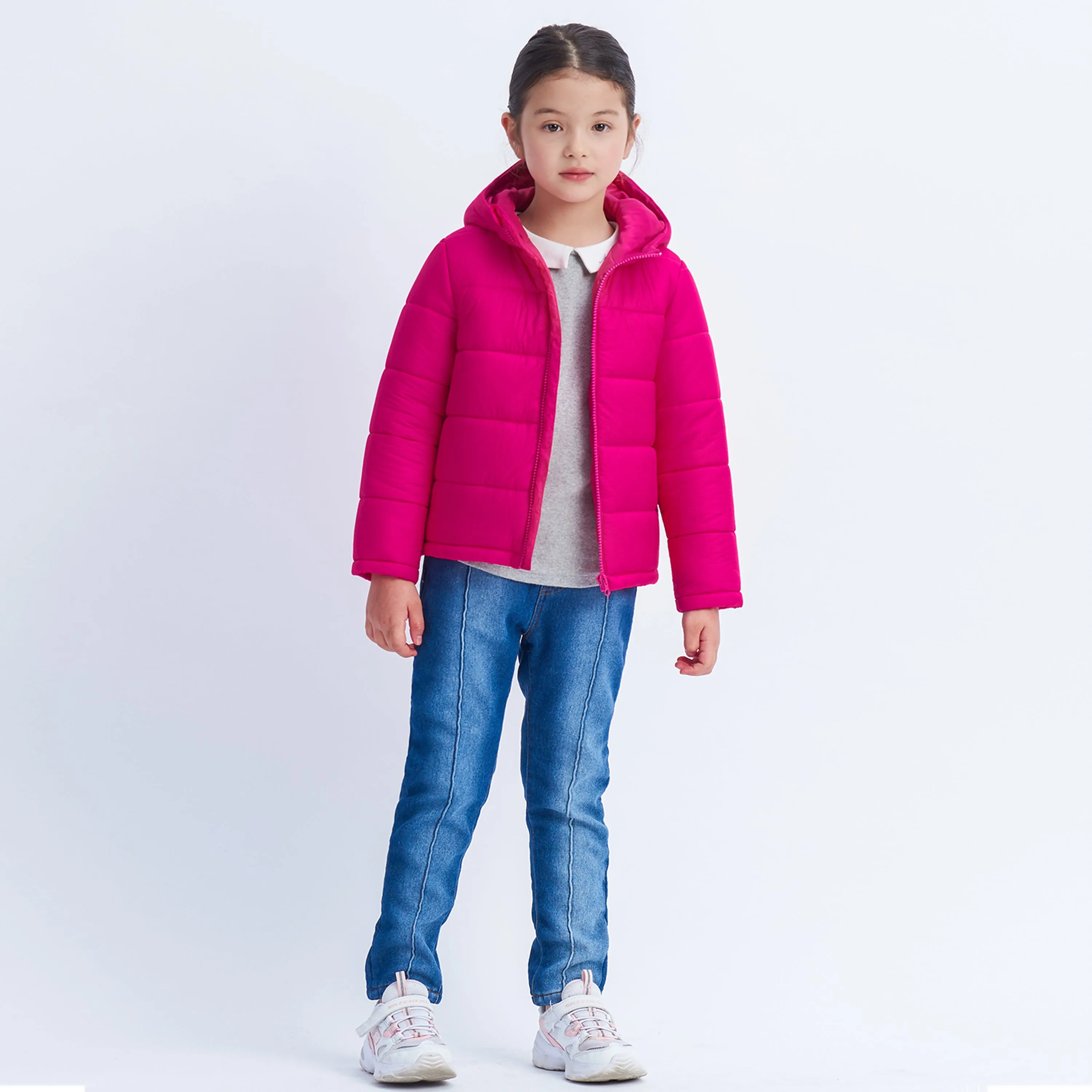 IKALI Girls Winter Puffer Jacket Lightweight Outwear Girls Rose red (3-12Y)