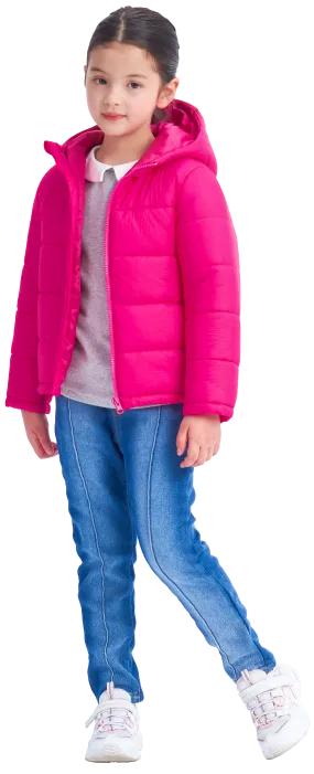 IKALI Girls Winter Puffer Jacket Lightweight Outwear Girls Rose red (3-12Y)