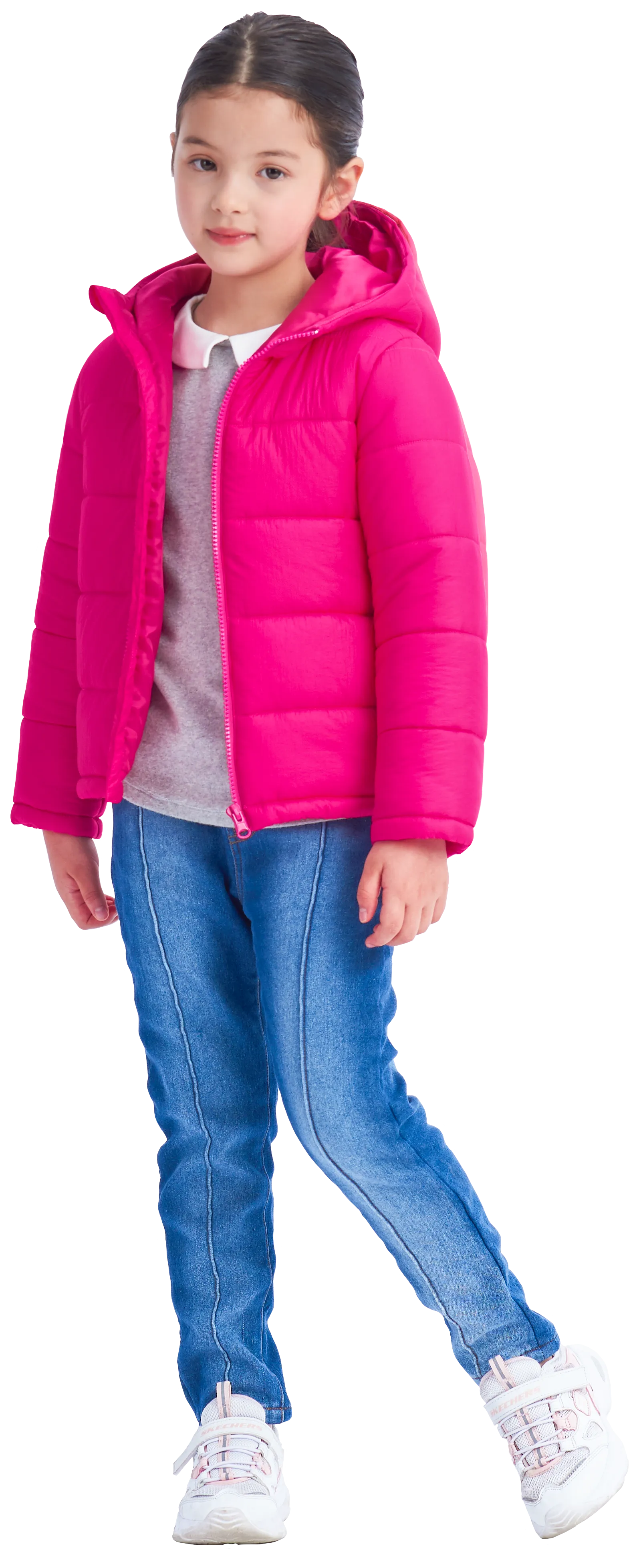 IKALI Girls Winter Puffer Jacket Lightweight Outwear Girls Rose red (3-12Y)