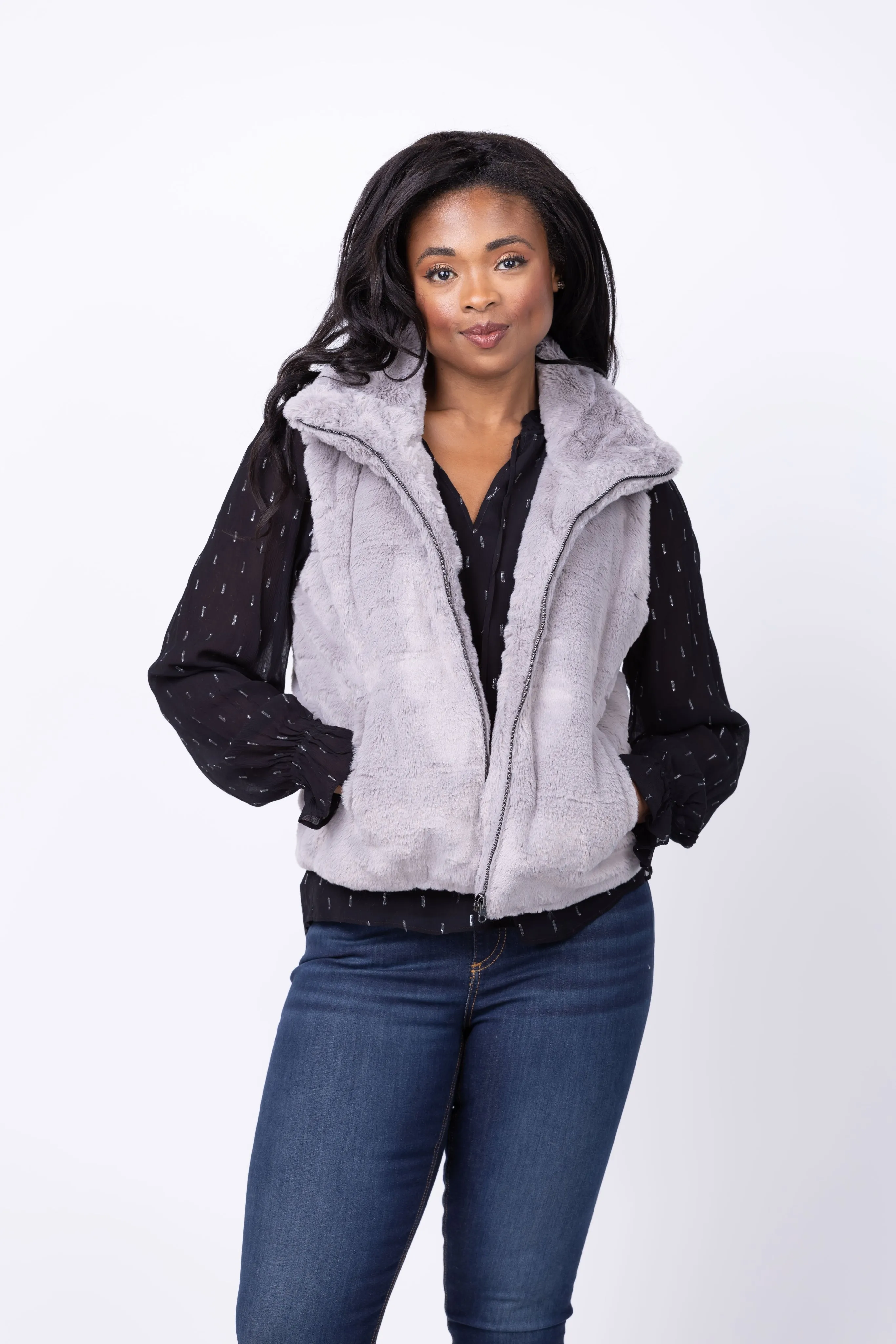 J. Society Faux Fur Vest in Sterling