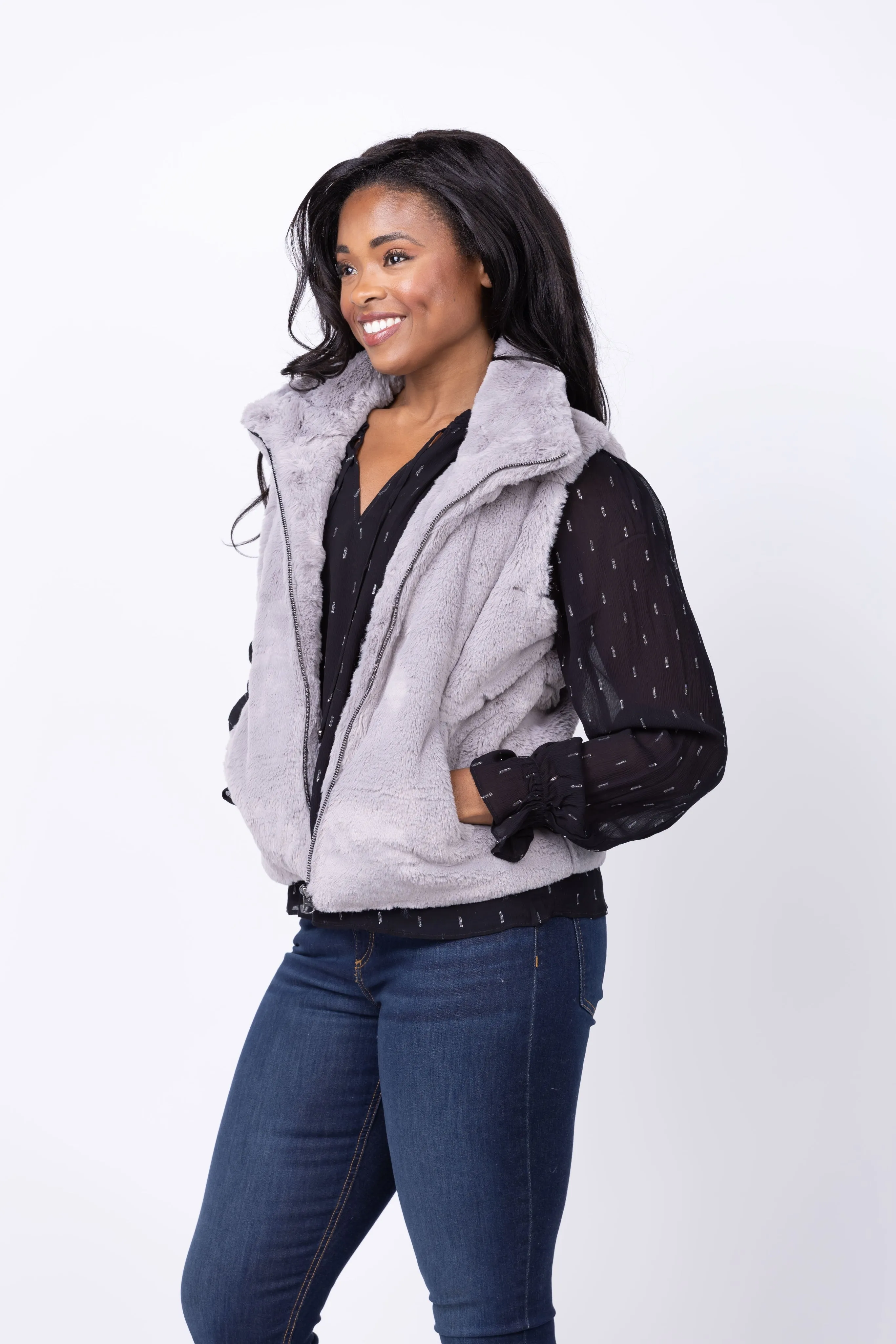 J. Society Faux Fur Vest in Sterling