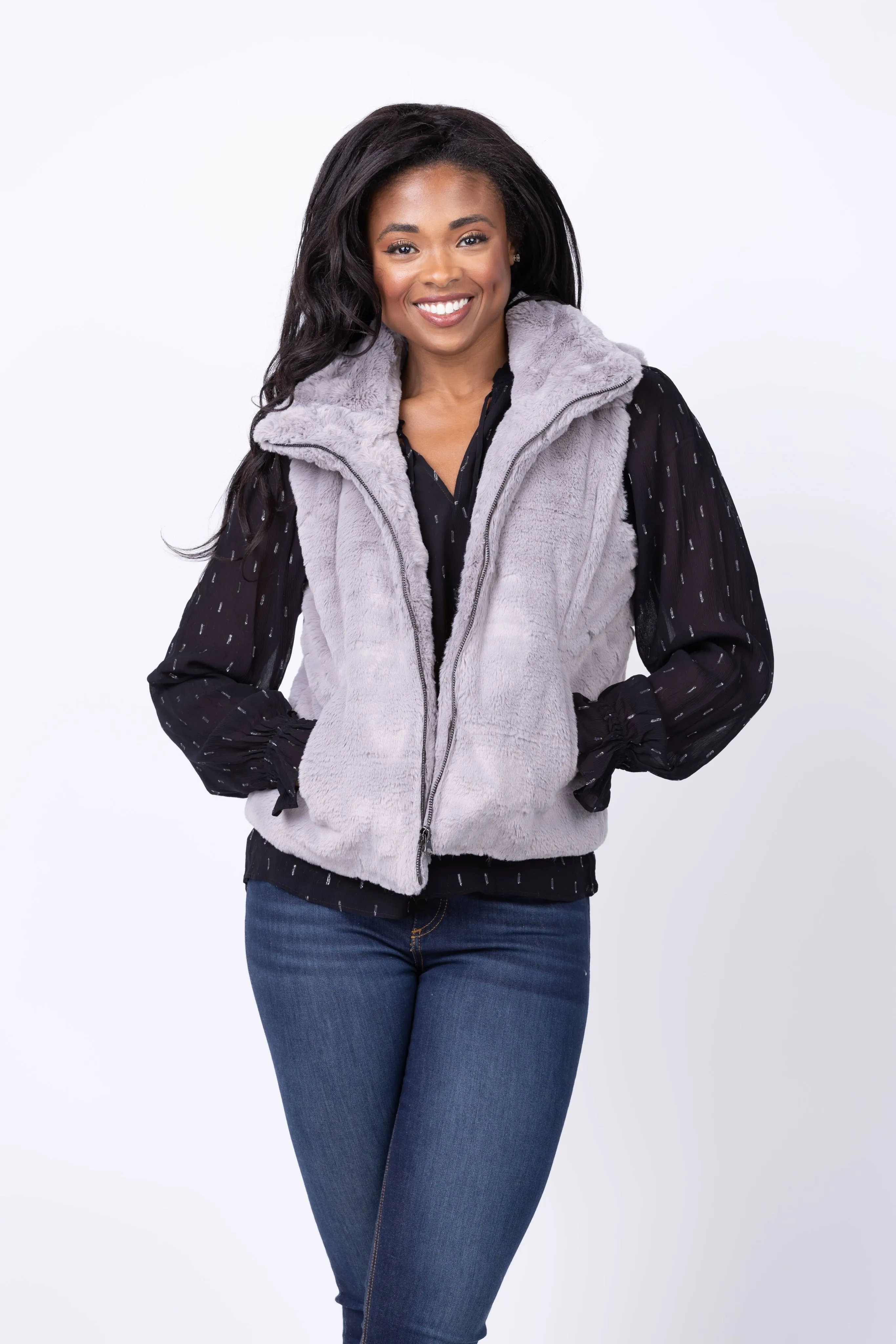 J. Society Faux Fur Vest in Sterling