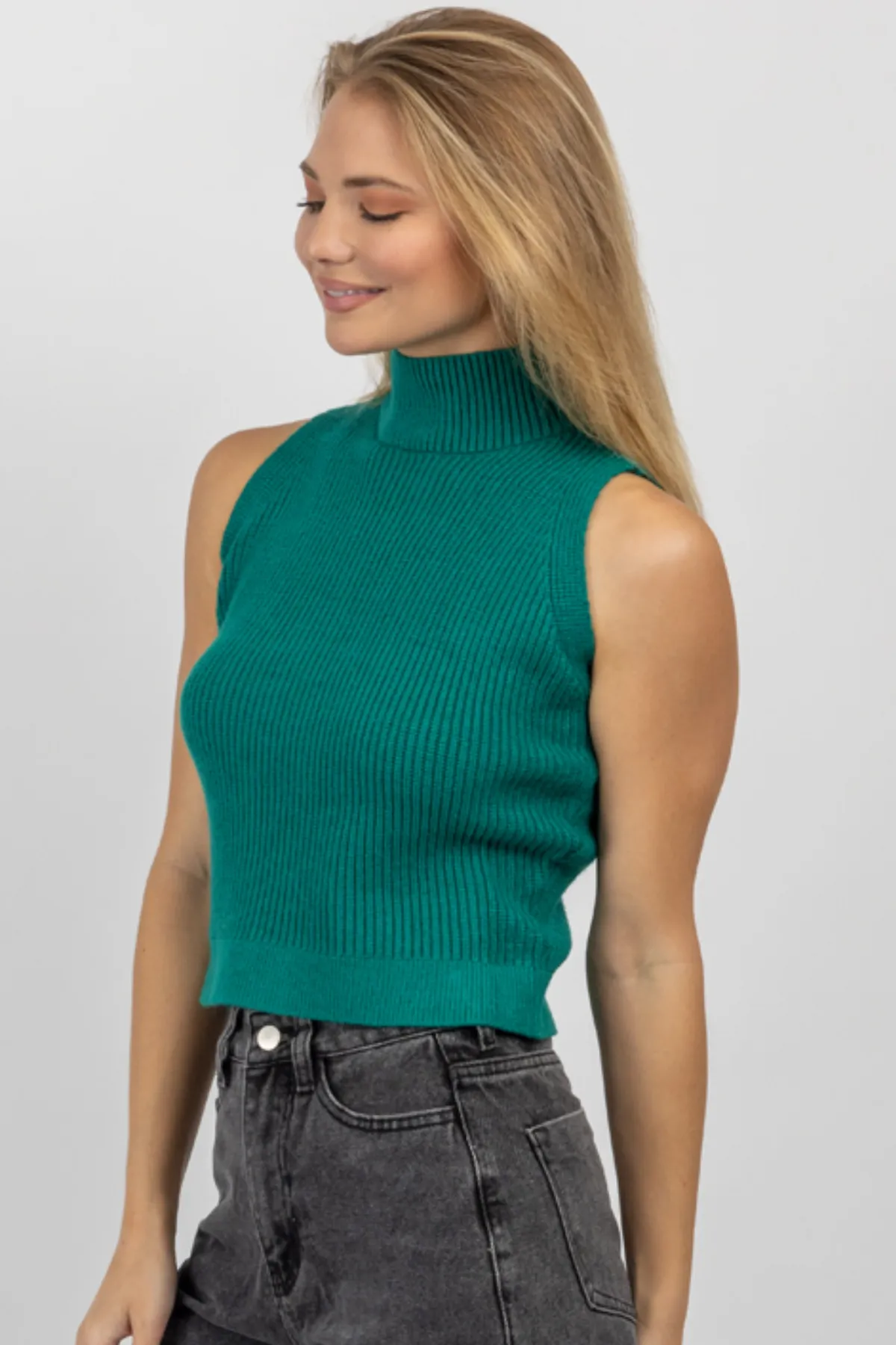 JADE GREEN MOCK NECK KNIT TANK *BACK IN STOCK*