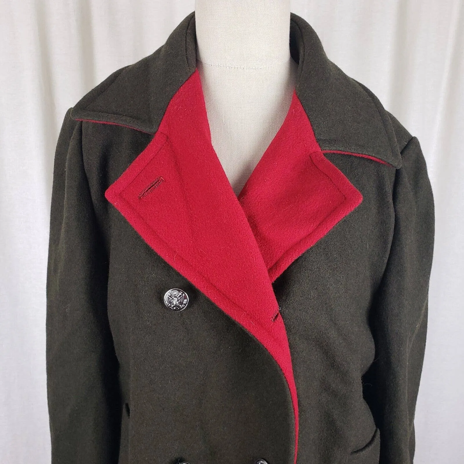 JG Hook Double Breasted Winter Wool Military Colorblock Peacoat Coat Womens M