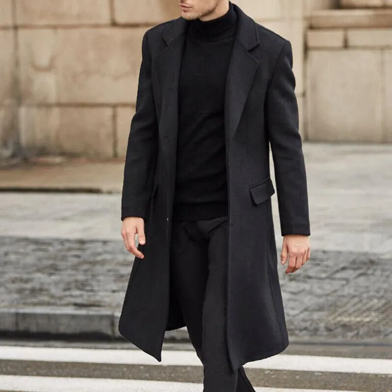 Jinquedai mens fashion New British Men's Long Trench Coat Woolen Coat Men's Woolen Coat