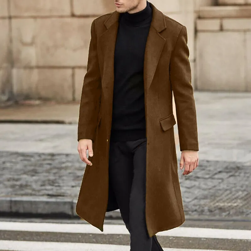 Jinquedai mens fashion New British Men's Long Trench Coat Woolen Coat Men's Woolen Coat