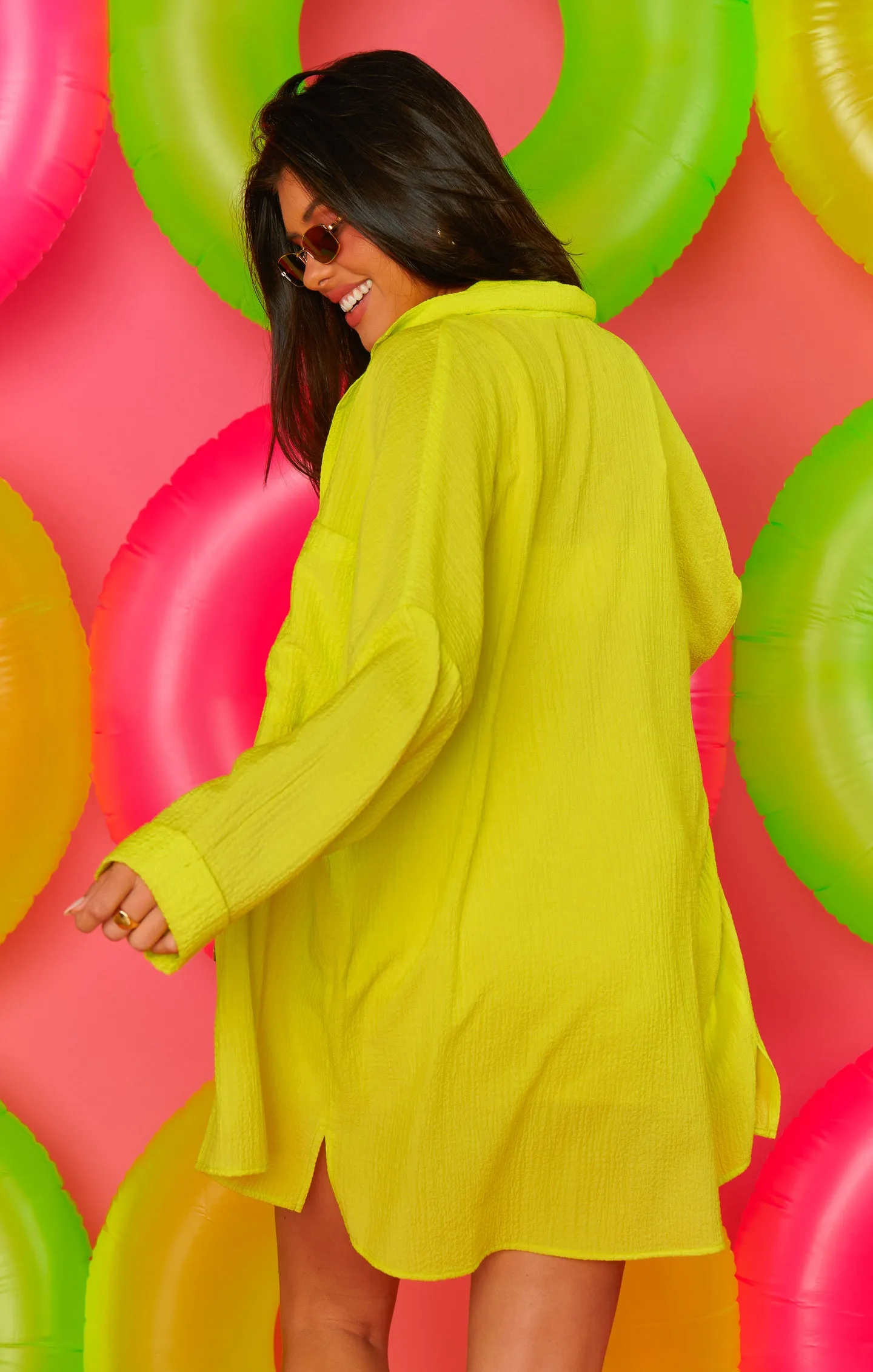 Johns Button Down Shirt ~ Neon Yellow Crinkle