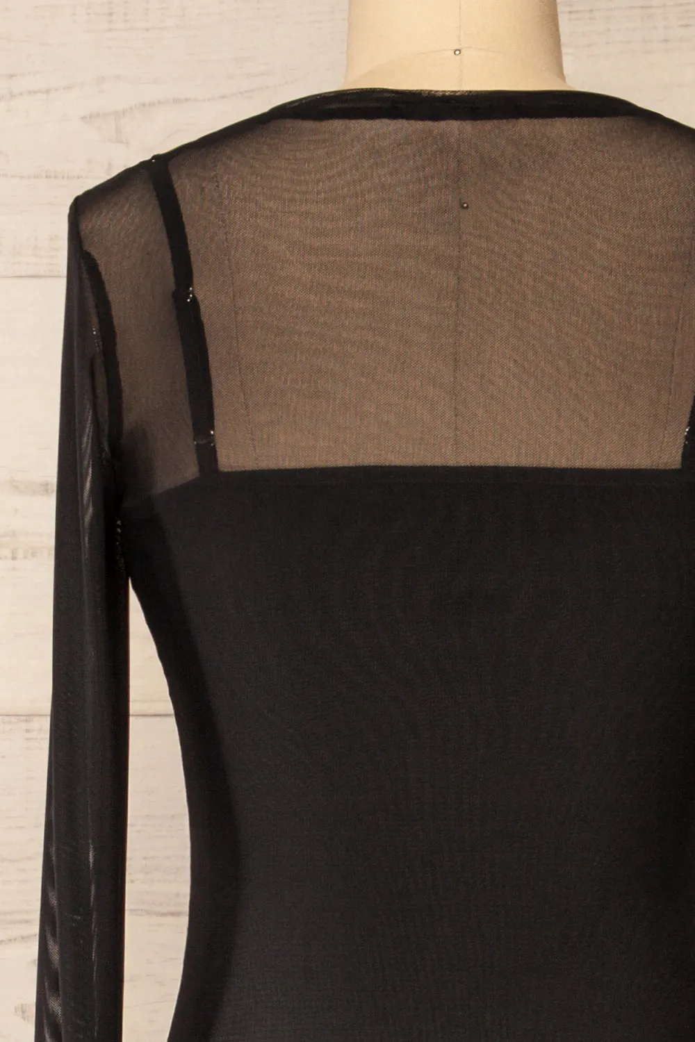 Junnifer | Black Mesh Midi Dress w/ Long Sleeves