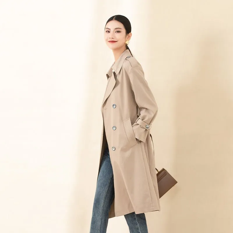 Khaki Long Double Breasted Trench Coats