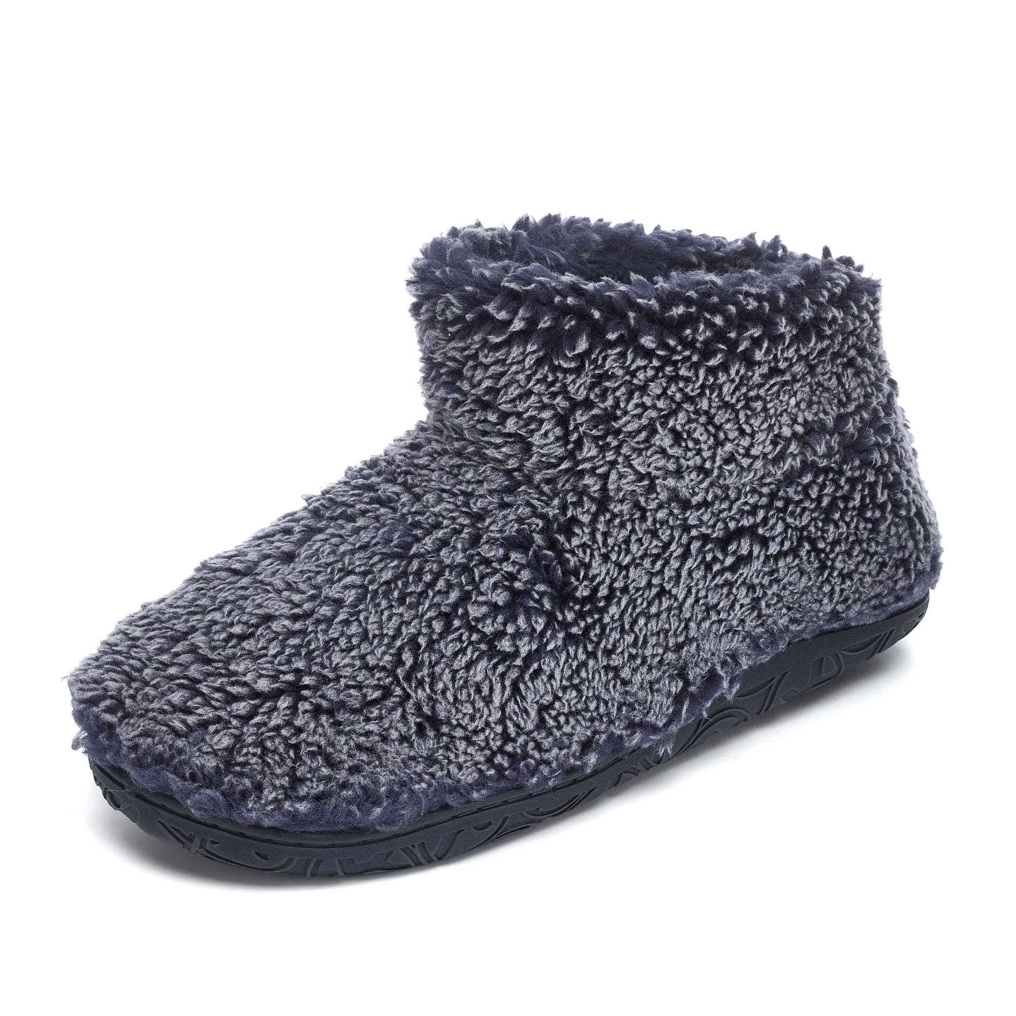 Leonardo - Shorter Length 100% Recycled Snow Tipped Sherpa Slipper Boot - Washed Peacoat Navy