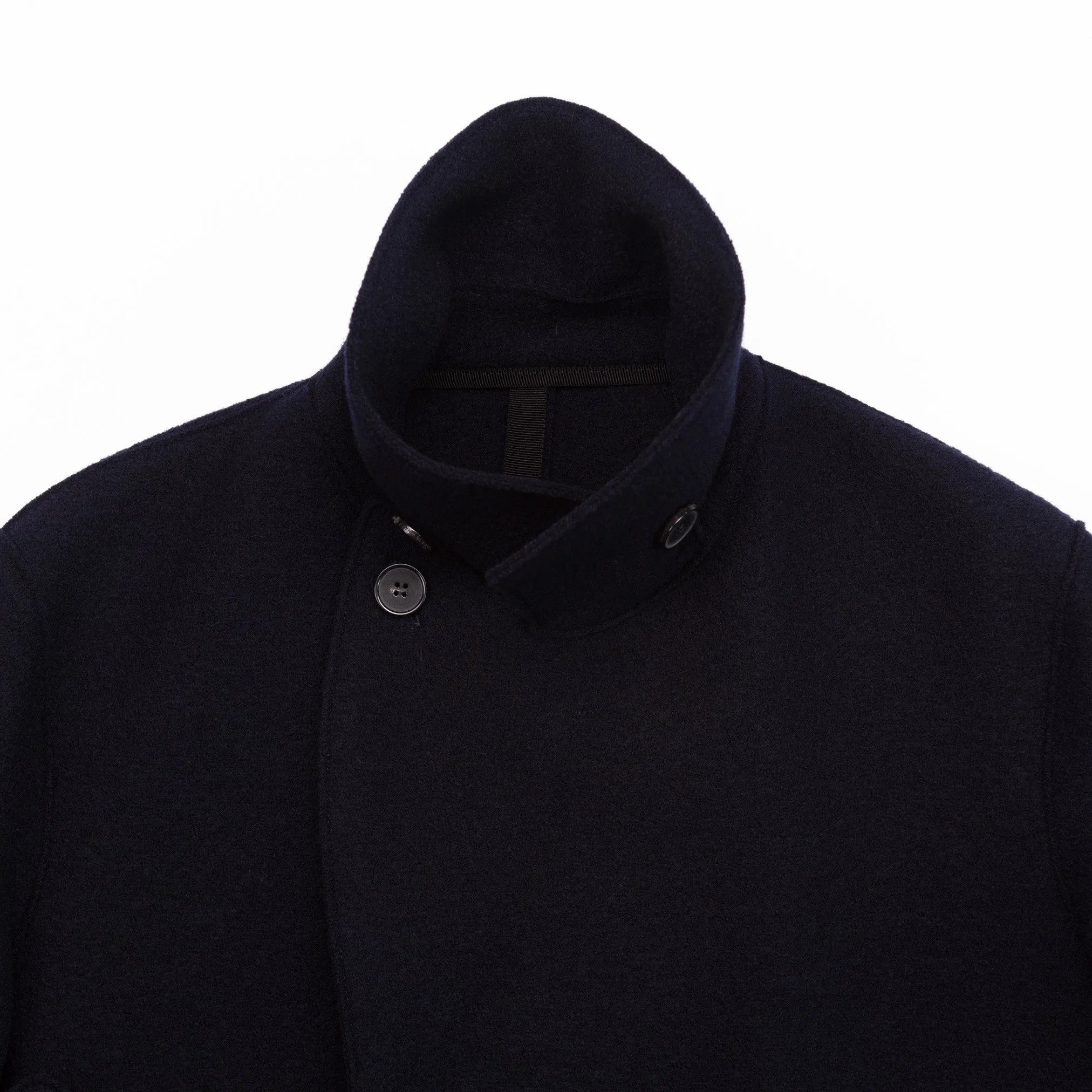 Long Peacoat in Navy Boiled Wool