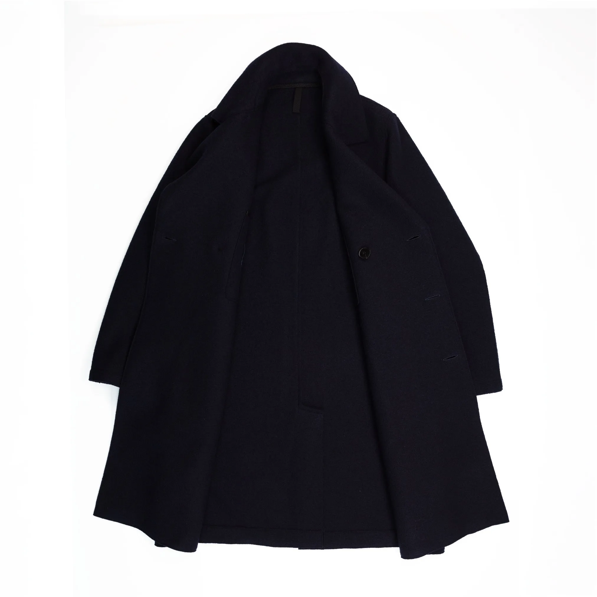 Long Peacoat in Navy Boiled Wool