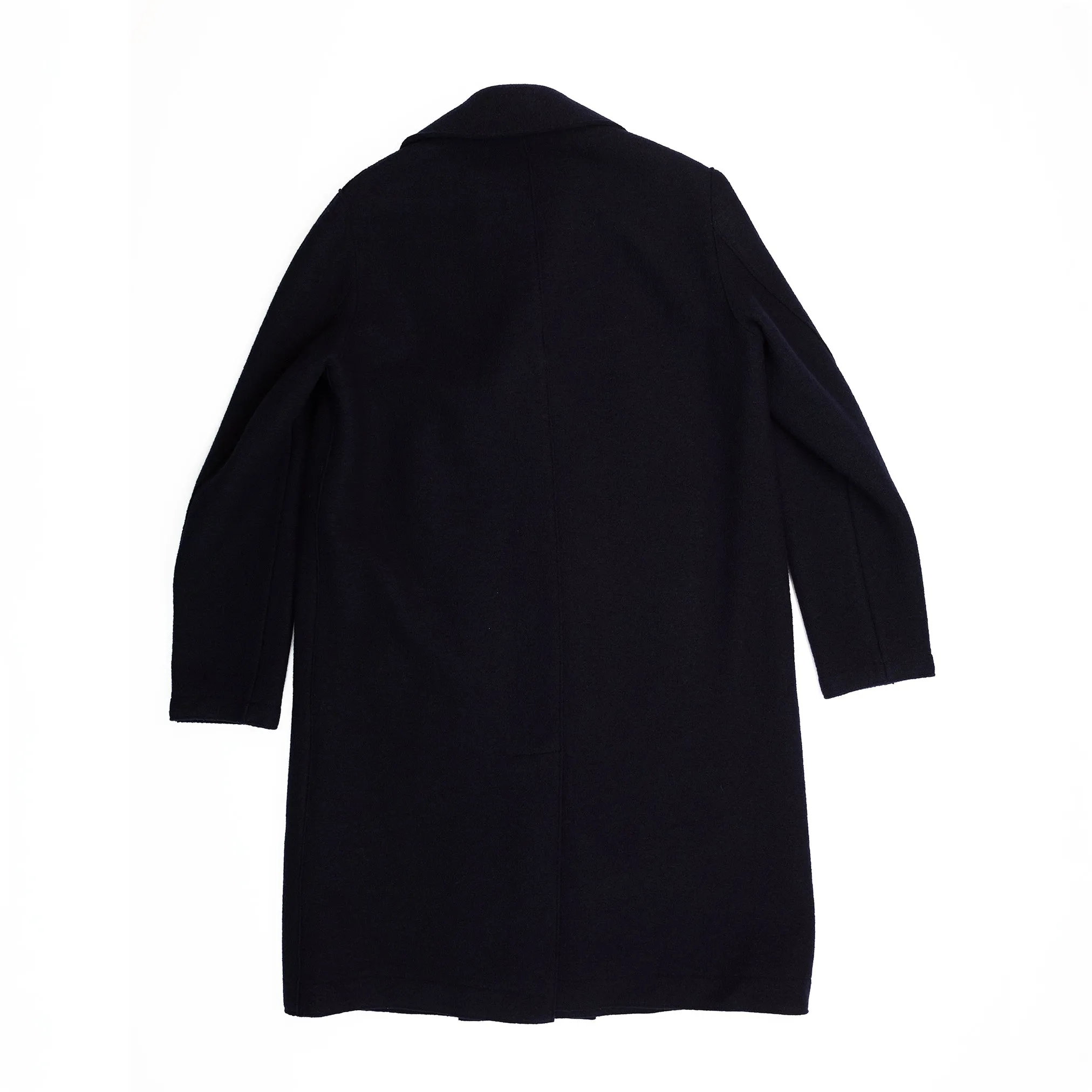 Long Peacoat in Navy Boiled Wool