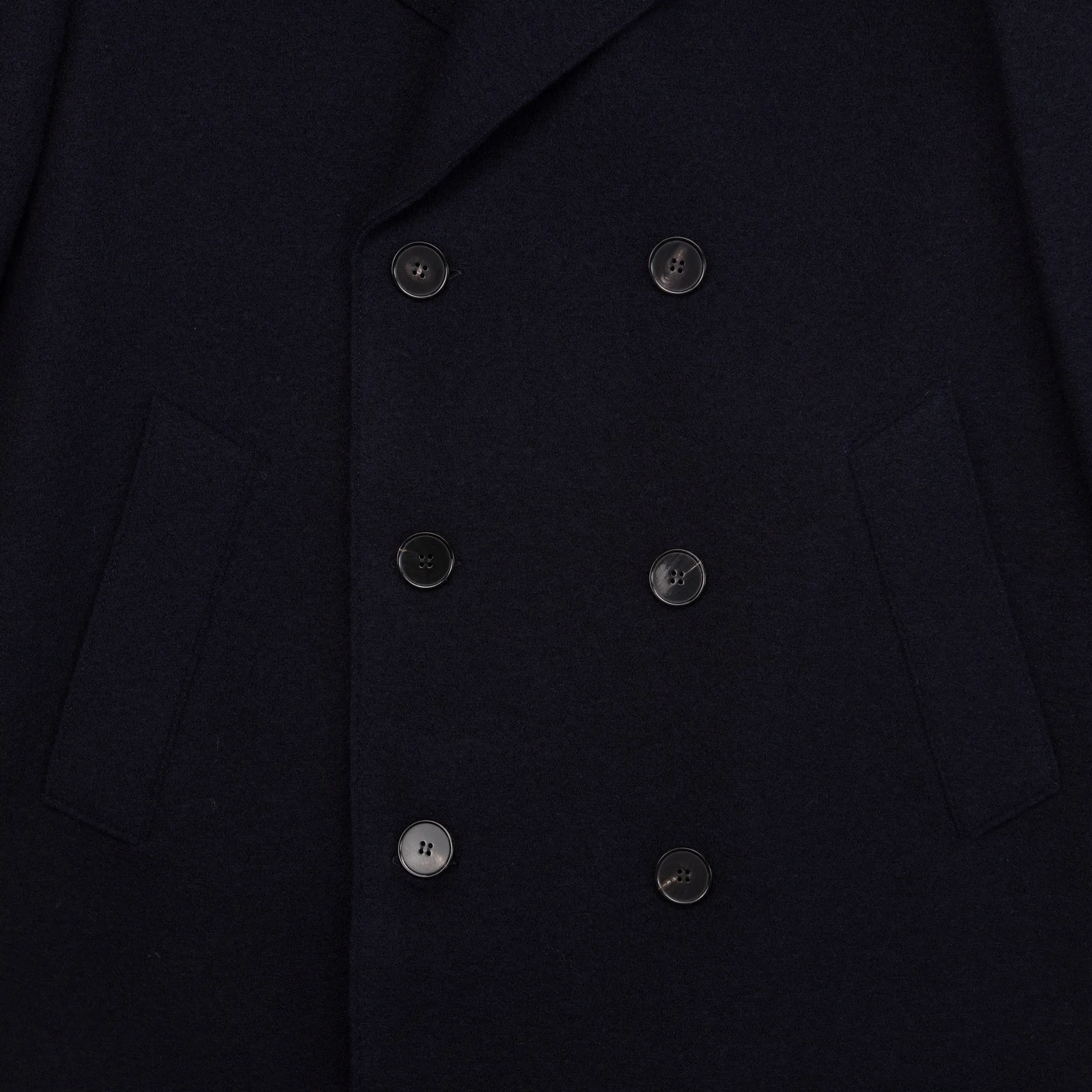 Long Peacoat in Navy Boiled Wool