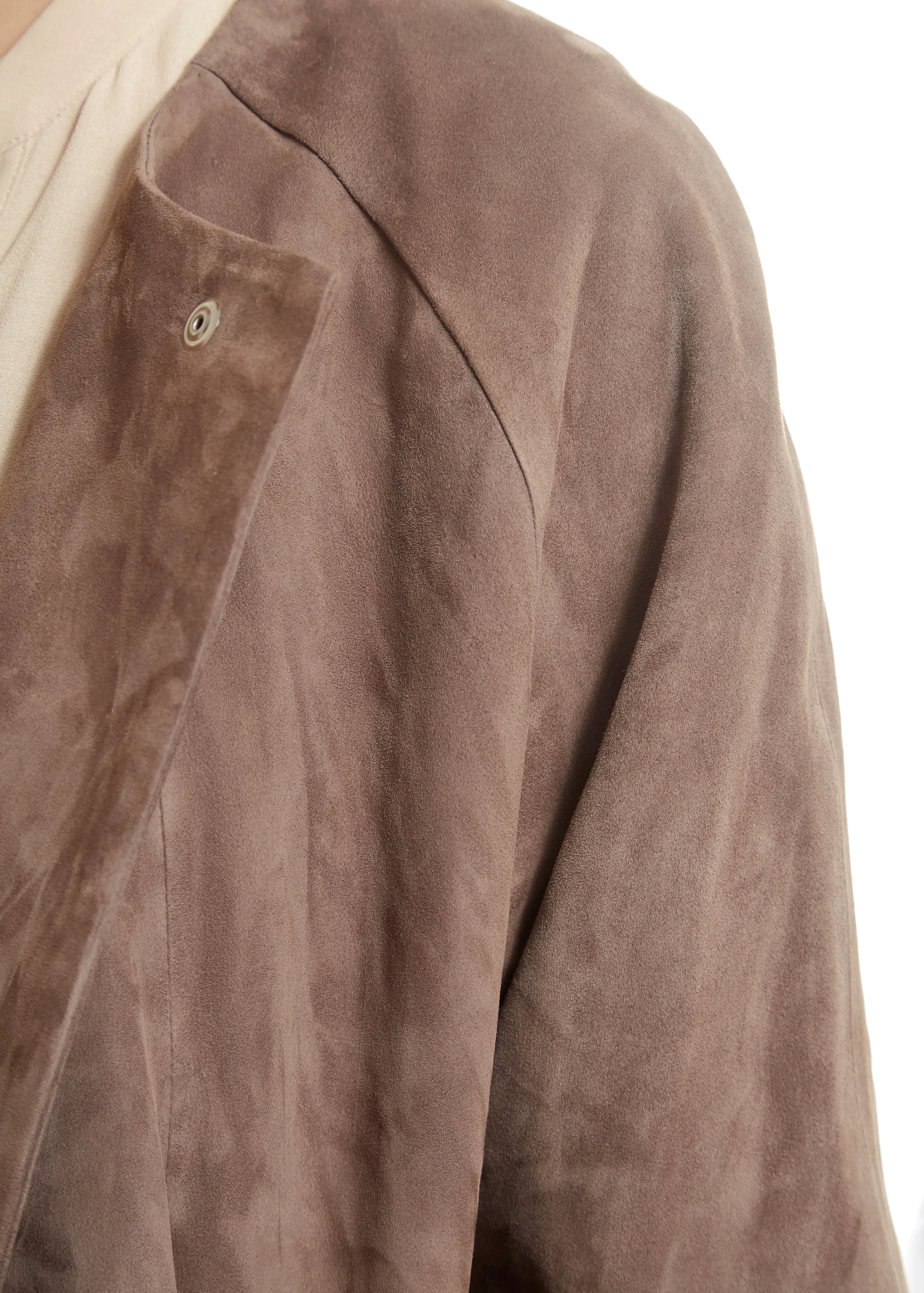 Long Taupe Suede Belted Coat