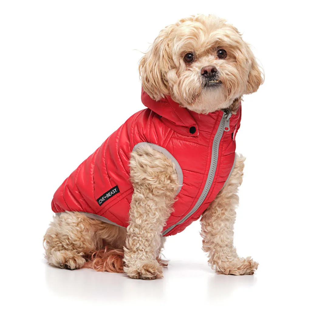 Love Thy Beast Reversible Puffer Jacket, Red / Blush