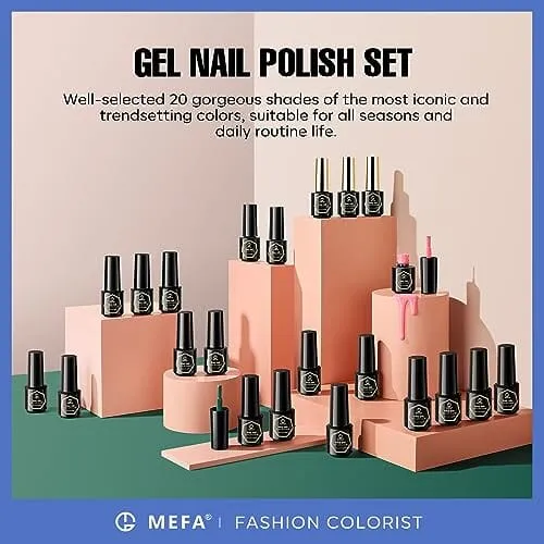 MEFA Gel Nail Polish Set | 23 Pcs | 20 Colours | Basic Collection