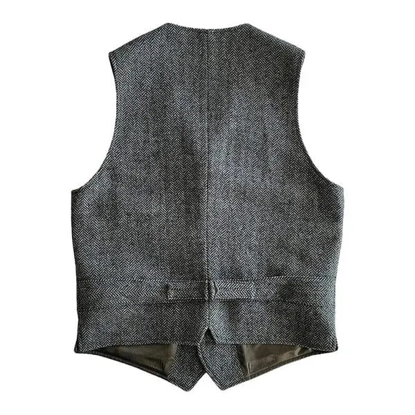 Men‘s Business Casual Single Breaste V Neck Tweed Waistcoat