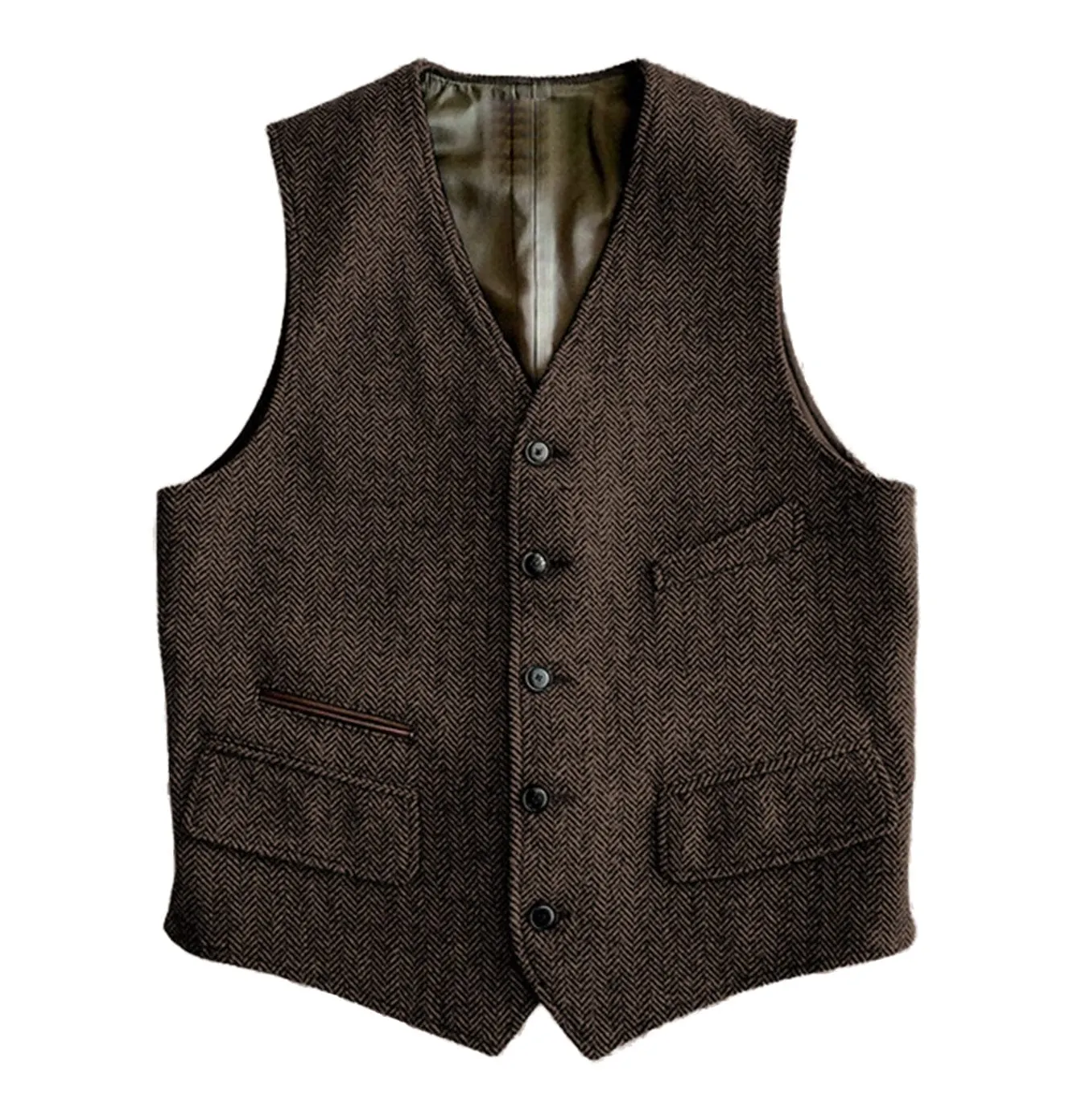 Men‘s Business Casual Single Breaste V Neck Tweed Waistcoat