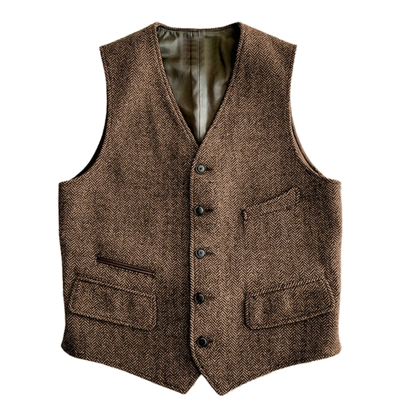 Men‘s Business Casual Single Breaste V Neck Tweed Waistcoat