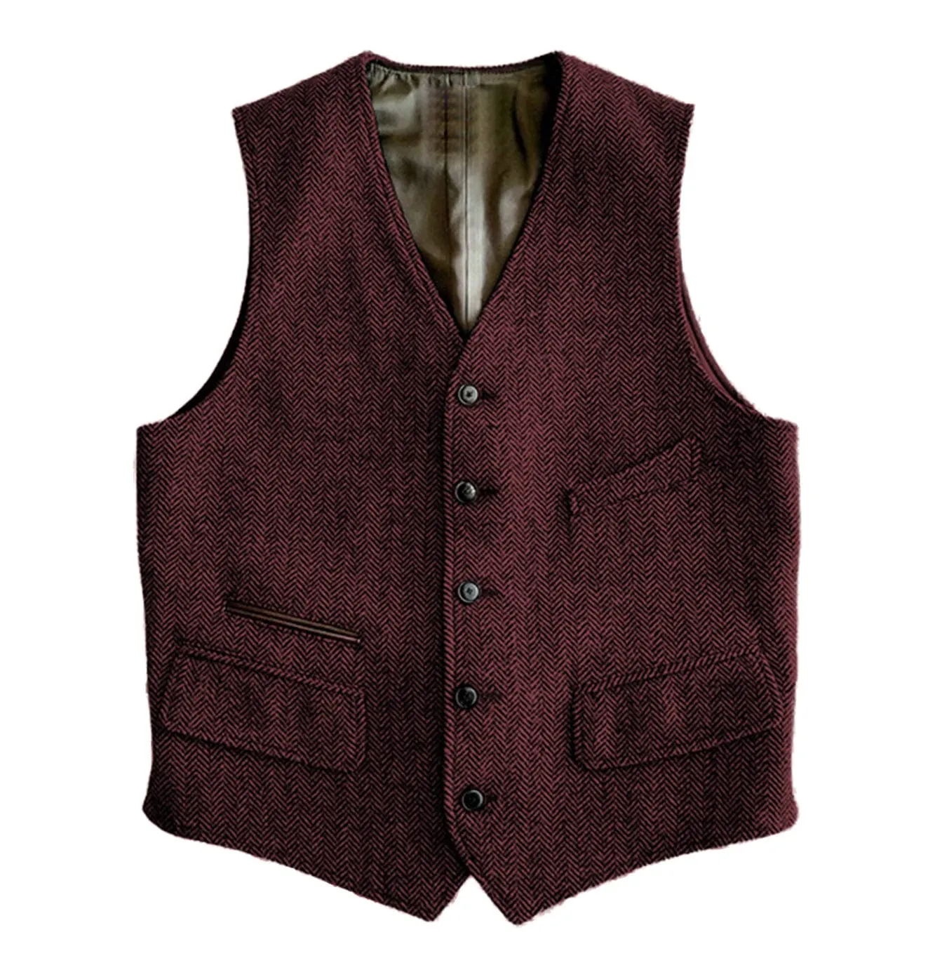 Men‘s Business Casual Single Breaste V Neck Tweed Waistcoat