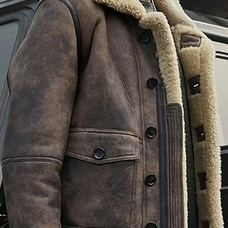 Men'S Fashion Solid Color Plush Lapel Long Coat