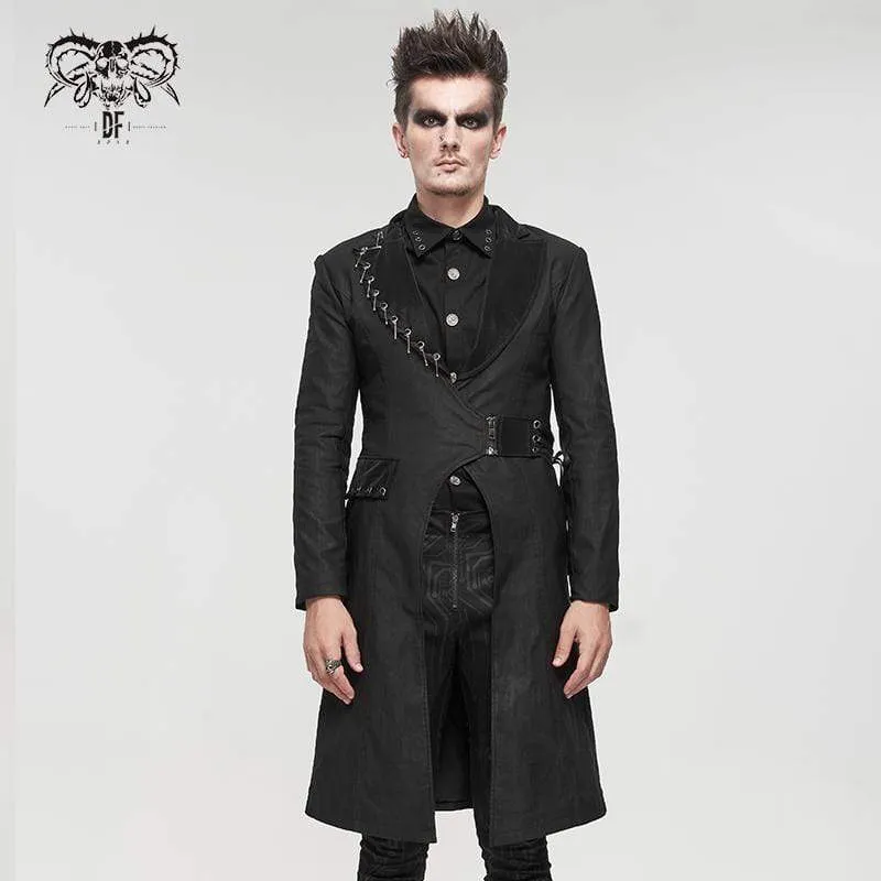 Men's Gothic Turn-down Collar Strappy Long Coat