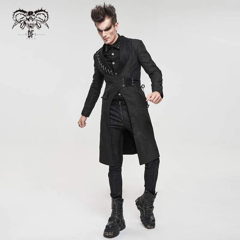 Men's Gothic Turn-down Collar Strappy Long Coat