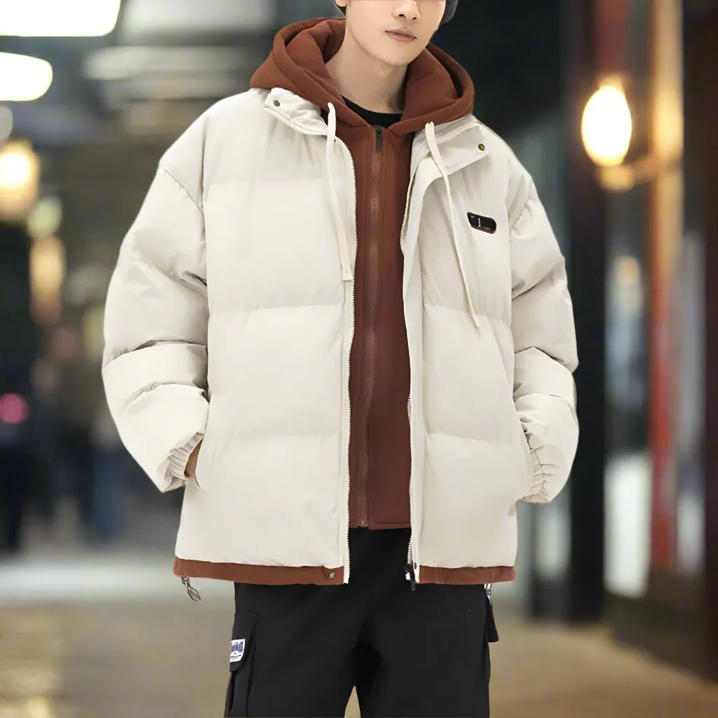 Mens Layered Look Hooded Puffer Jacket