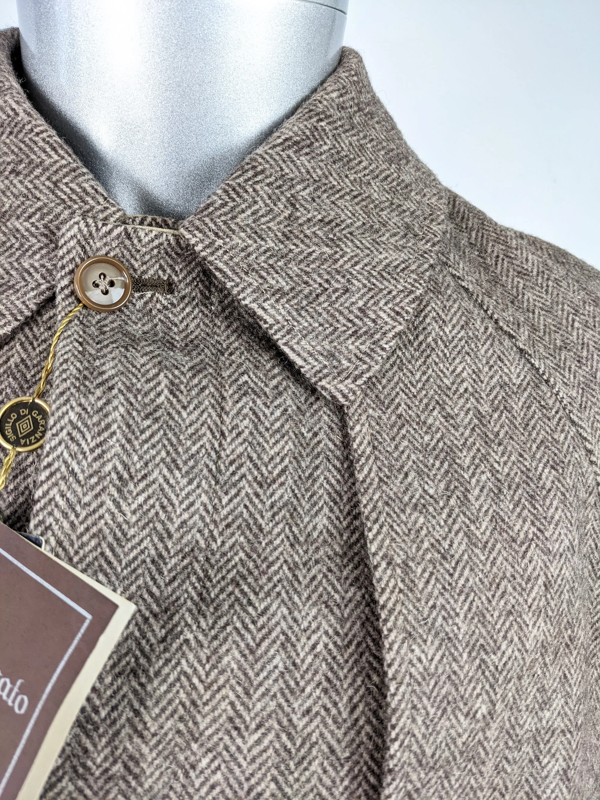 Mens Vintage Italian Reversible Brown Tweed & Gabardine Coat, 1970s