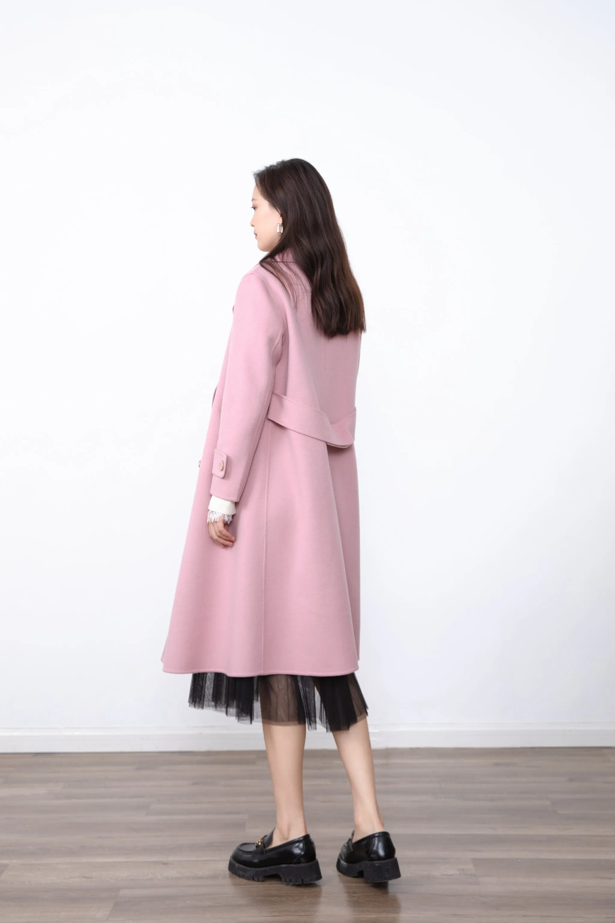 Mist Pink Wool Long Overcoats