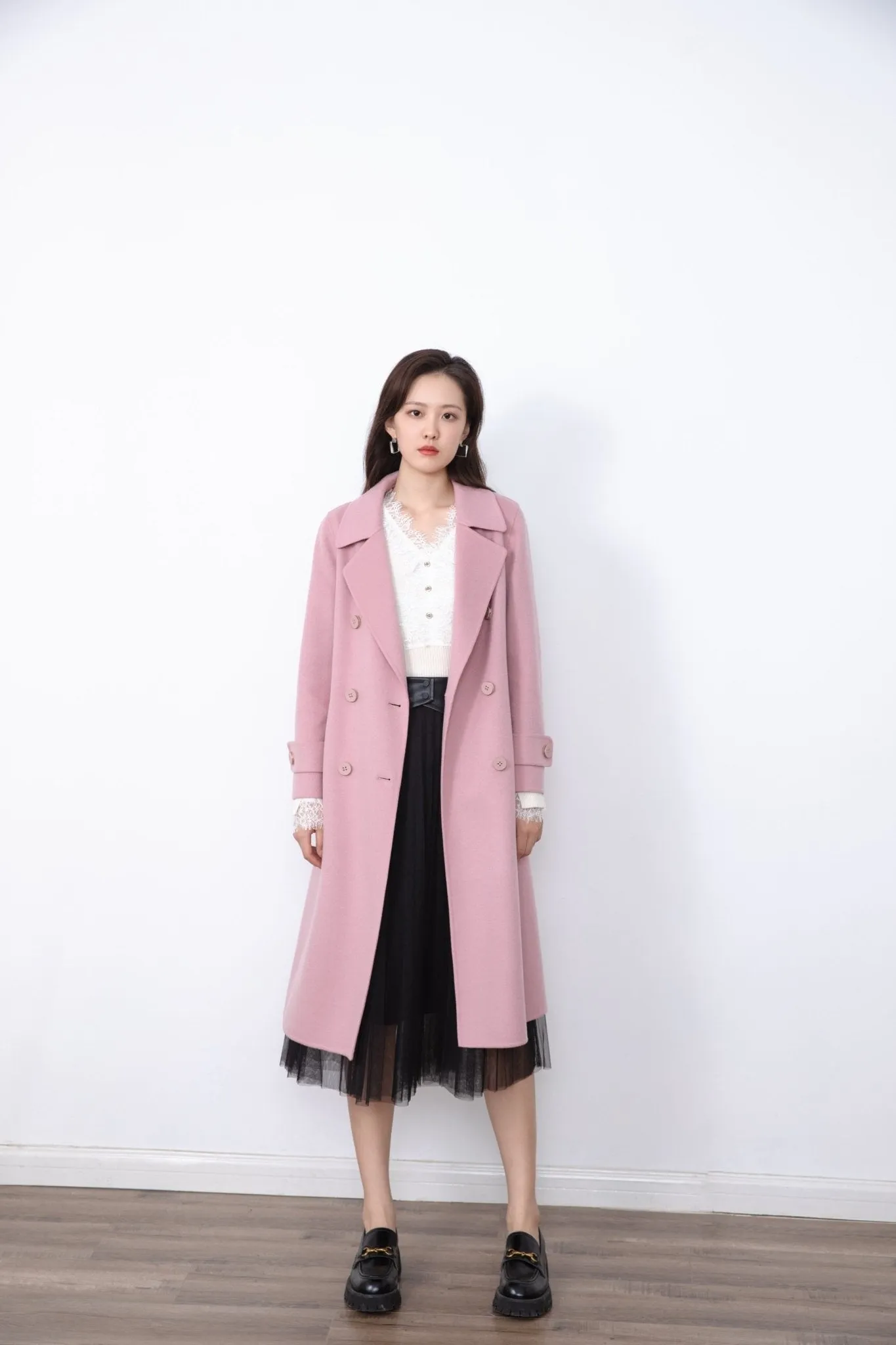 Mist Pink Wool Long Overcoats