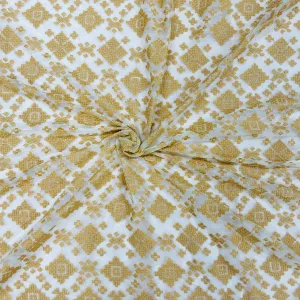 Mustard Yellow Geometrical Embroidery Lace Fabric