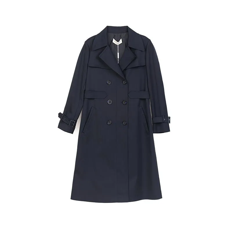 Navy Blue Double Breasted Long Trench Coats