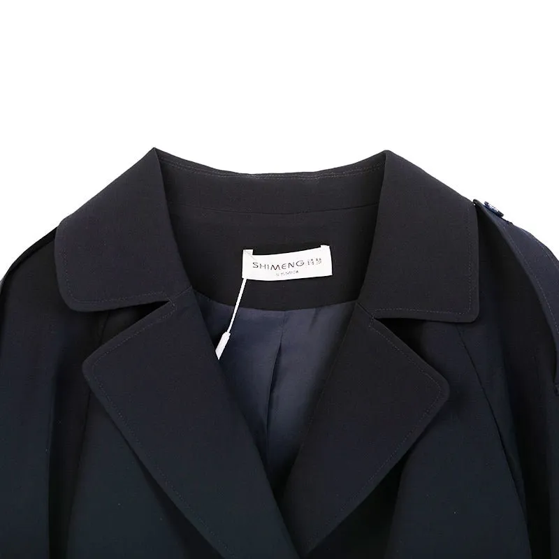 Navy Blue Short Single Breasted Trench Coats