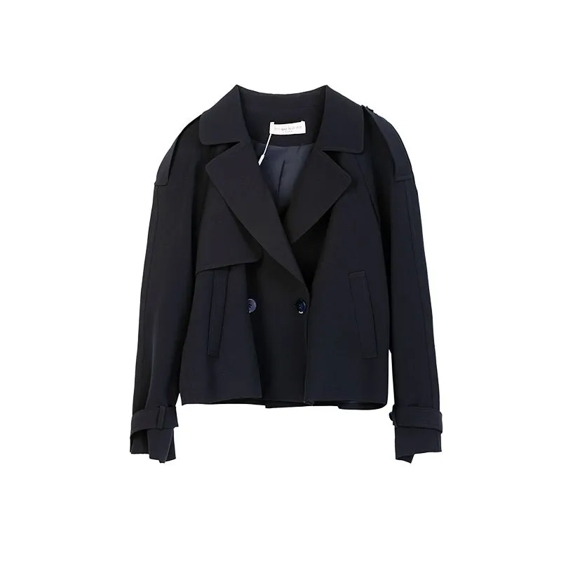 Navy Blue Short Single Breasted Trench Coats