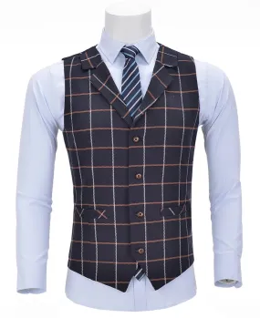 Navy Formal Suit Vest Plaid V Neck Waistcoat