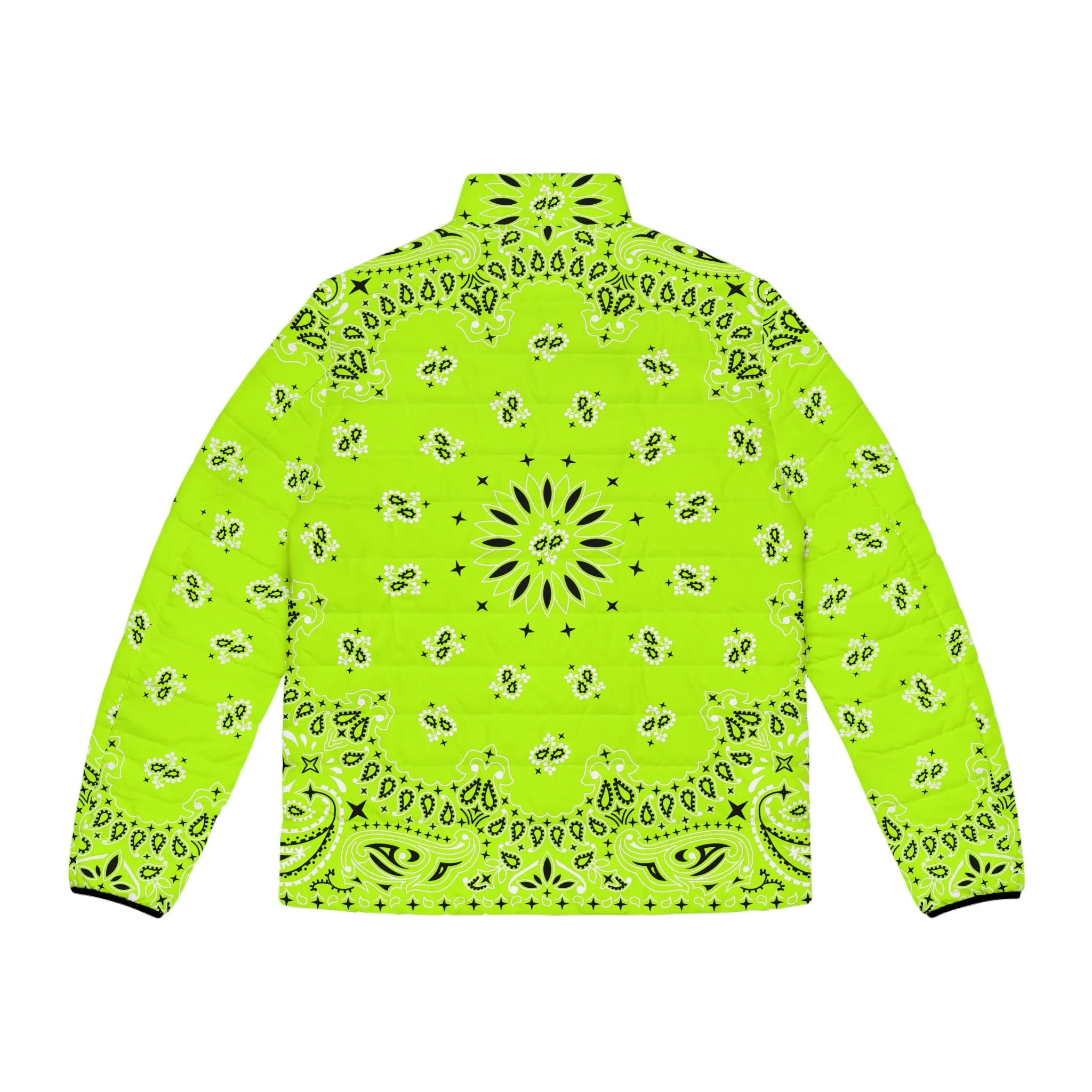 Neon Green Bandana Art Men's Puffer Jacket