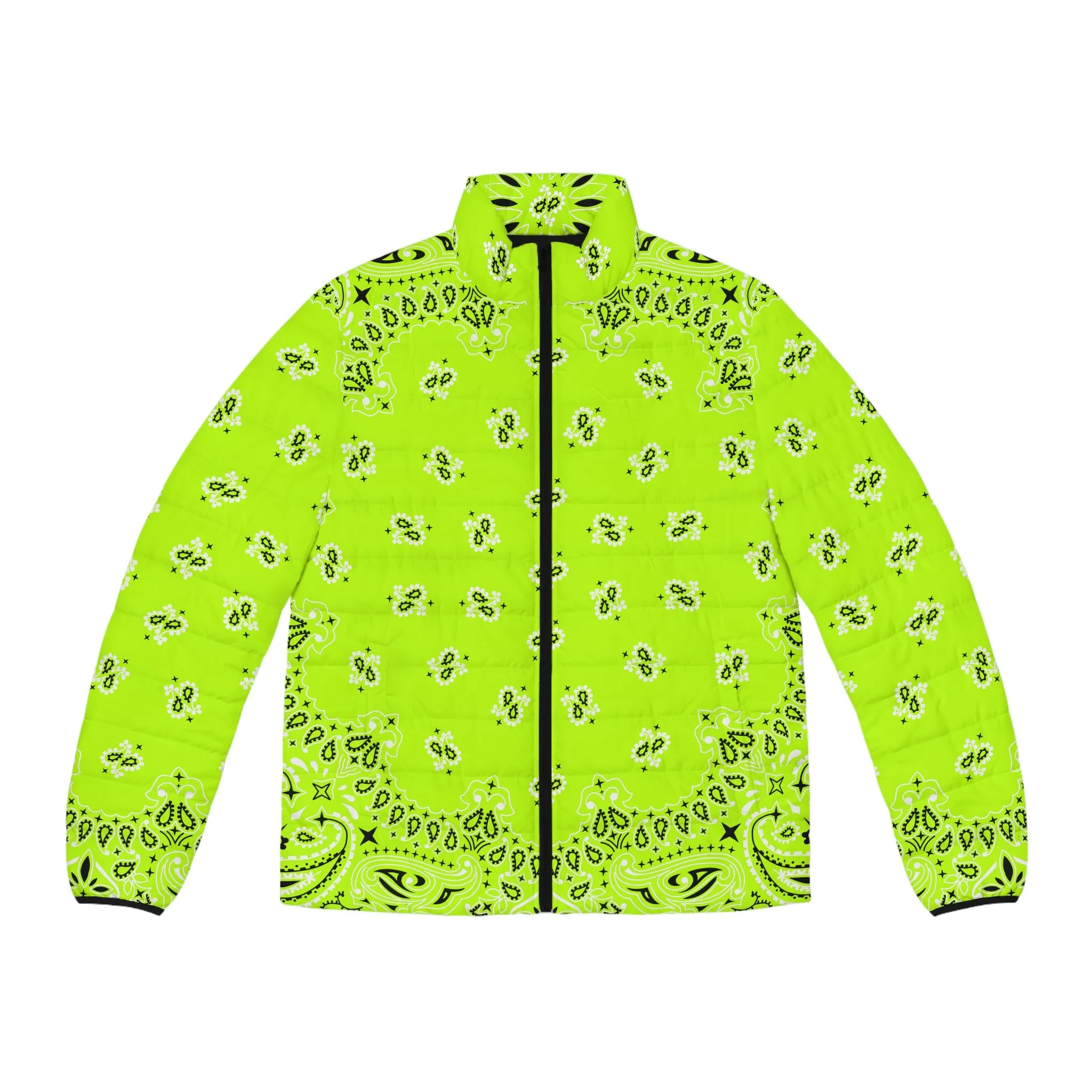 Neon Green Bandana Art Men's Puffer Jacket