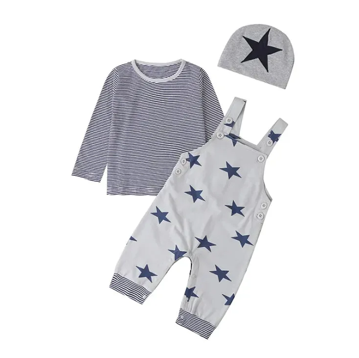 Newborn Baby Boy Clothes  Long Sleeve Tops   Suspender Pants   Hat