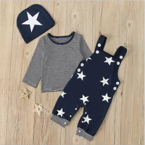 Newborn Baby Boy Clothes  Long Sleeve Tops   Suspender Pants   Hat