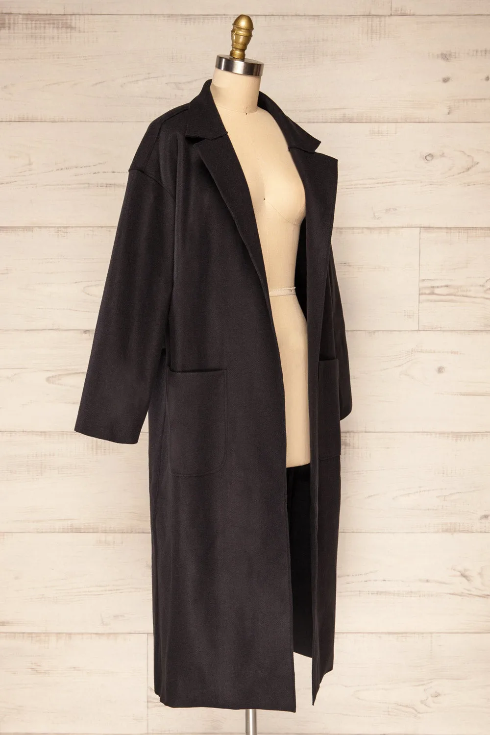 Oia Black | Open Front Trench Coat