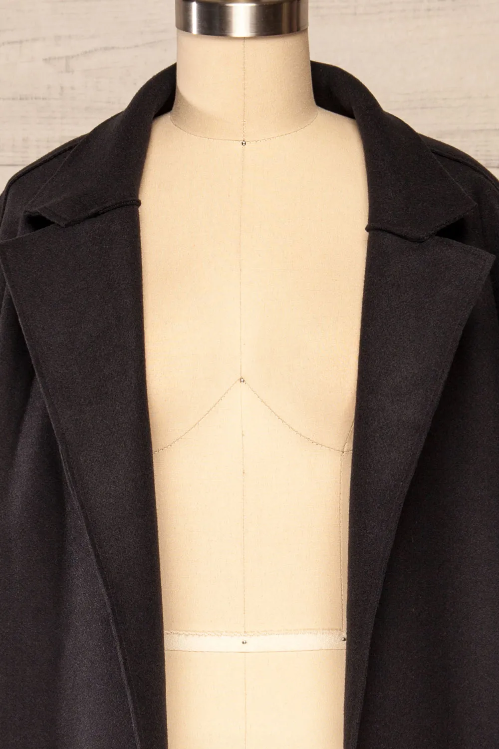 Oia Black | Open Front Trench Coat